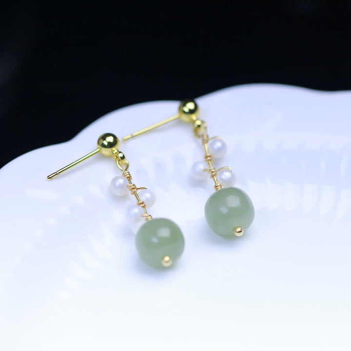 Ohrringe Hetian Jade Blume Glück Perlen Gold Boho Schmuck spirituell