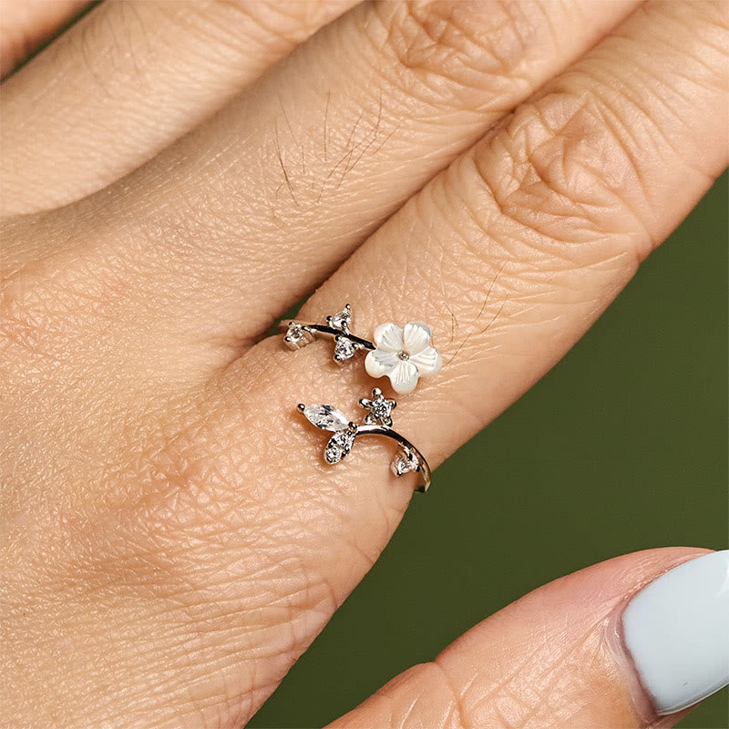 Ring 925 Silber Weiße Blume Segen verstellbar eleganter Blumenschmuck