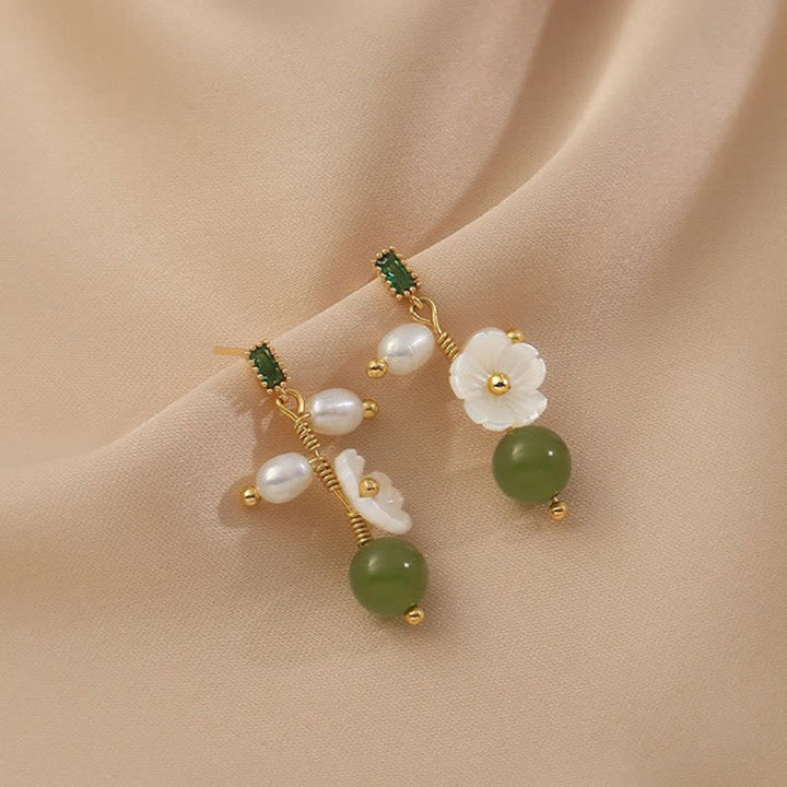 Ohrringe Hetian Jade Perle Blume elegant Boho Schmuck spirituell Ohrhänger