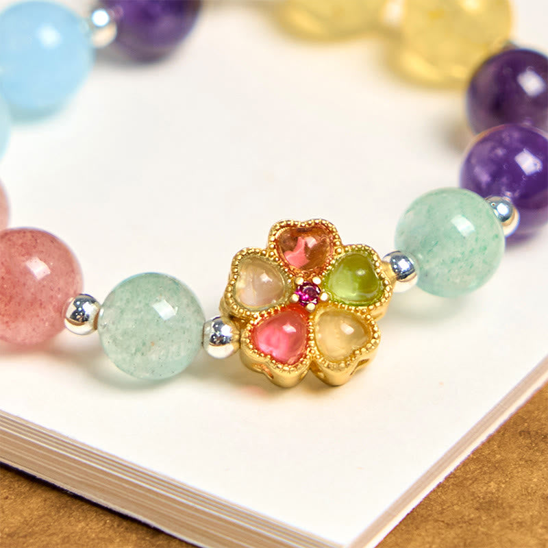 Bunter Schlüsselanhänger Edelstein Blume Herzen gold Glücksbringer spirituell Schmuck