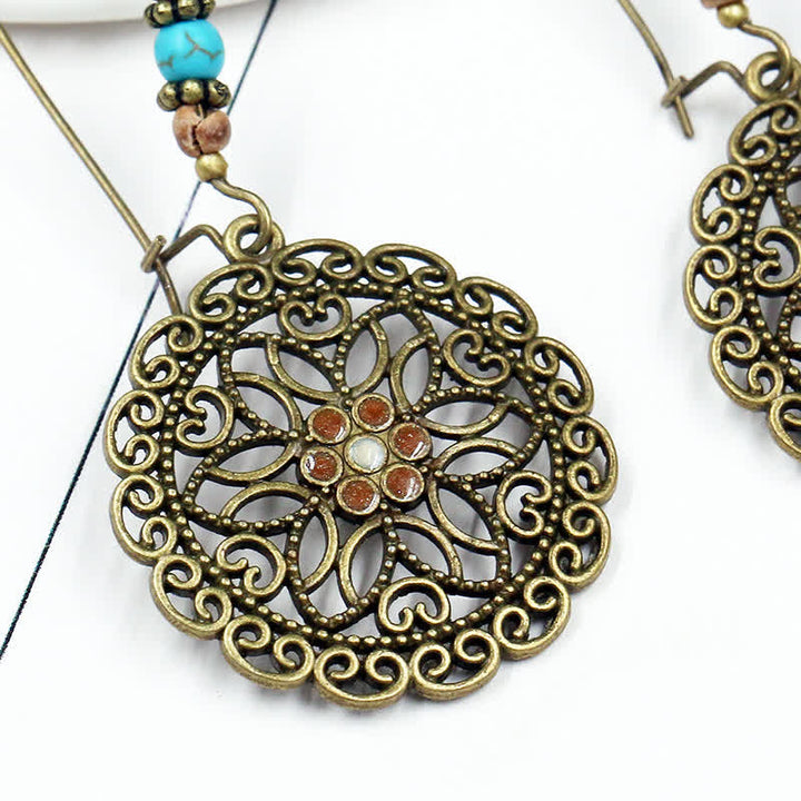 Ohrringe Kupfer Blume filigran Boho Schmuck Türkis Perlen Ohrhänger vintage