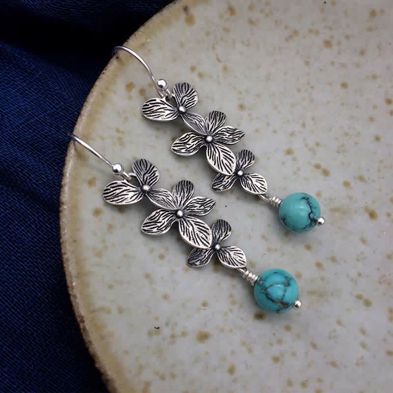 Ohrringe Türkis Silber Blume Ohrhänger Boho Schmuck spirituell Schutz Ruhe