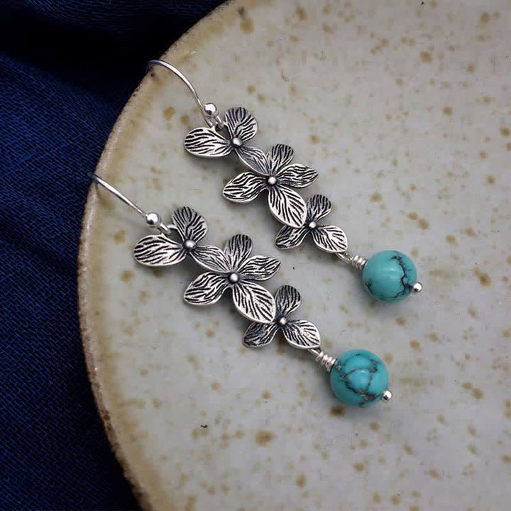 Ohrringe Türkis Silber Blume Ohrhänger Boho Schmuck spirituell Schutz Ruhe