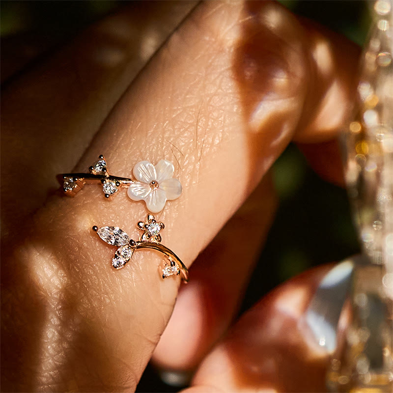 Ring 925 Silber weiße Blume Segen elegant getragen Fengshui