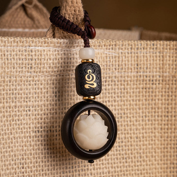 Schlüsselanhänger Bodhi Lotus Ebenholz handgefertigt spirituell Glücksbringer Anhänger Geschenk