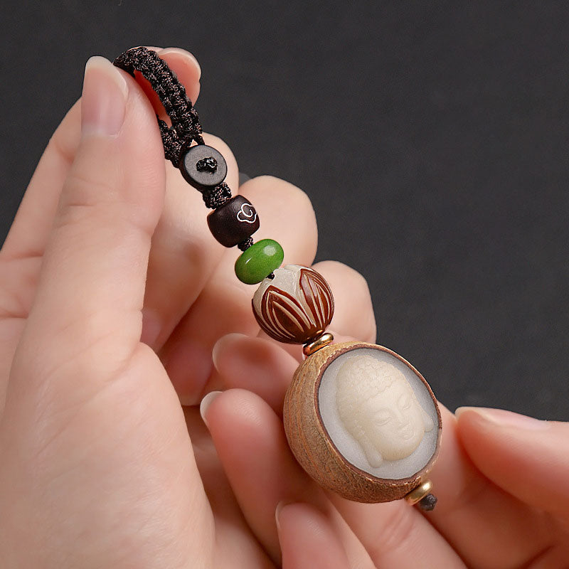 Schlüsselanhänger Bodhi-Samen Segen Buddha Jade Holzperlen Glücksbringer spirituell handgefertigt
