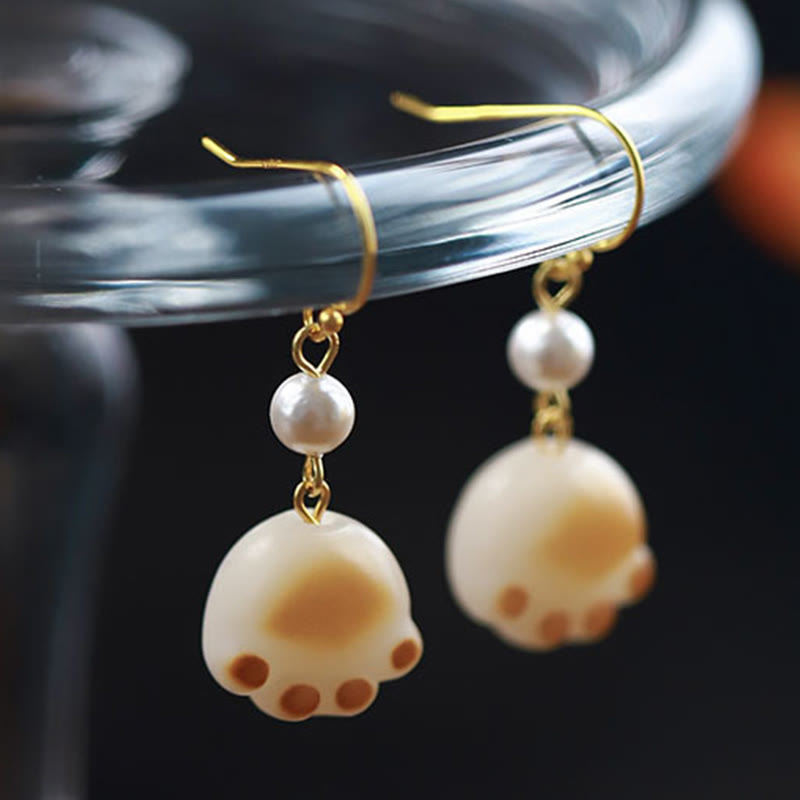 Ohrringe Bodhi-Samen Katzenpfote mit Perle goldfarben Boho Schmuck spirituell