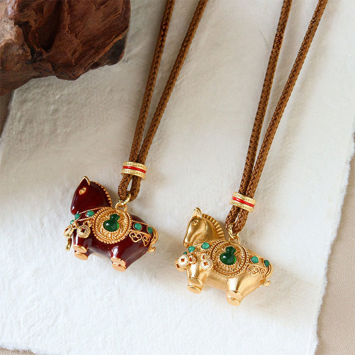 Vergoldete Stier Anhänger Kette Kupfer Naturstein Balance Schmuck