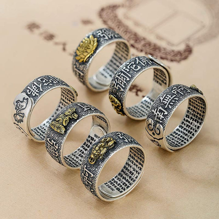 Silber Ring Buddha Sternzeichen Gold Akzente Wohlstand Glück