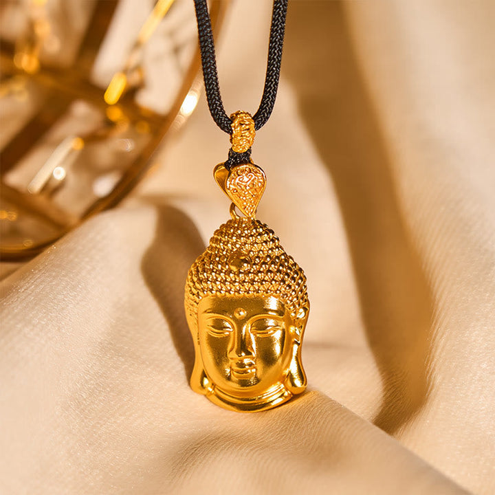 Vergoldete Messing Kette mit Buddha Symbol Anhänger schwarzem Cord