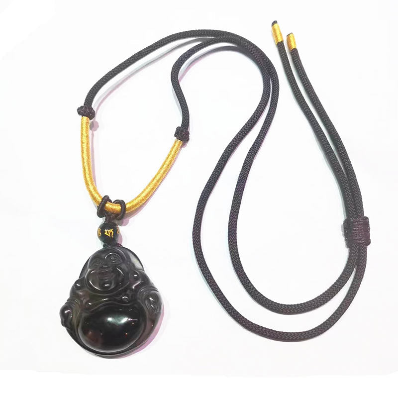 Kette Schwarzer Obsidian Lachender Buddha