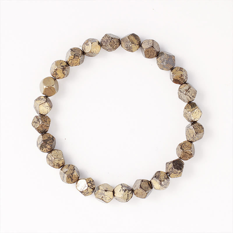 Armband Pyrit Buddha Schutz Vertrauen facettierte Perlen goldglänzend Handgelenkschmuck
