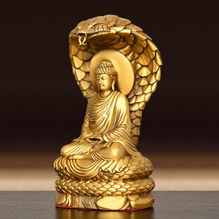 Buddha Shakyamuni Schlange Kupfer Figur Glücksbringer