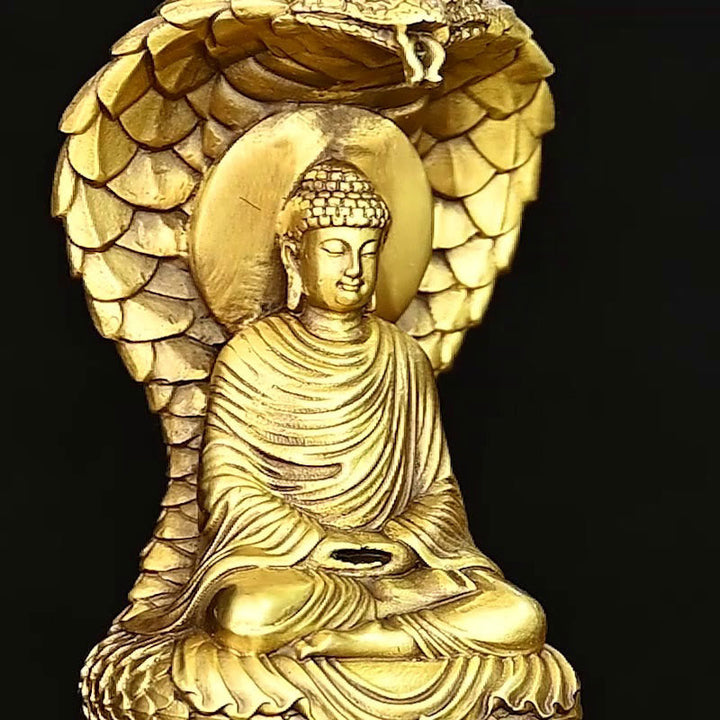 Buddha Shakyamuni Schlange Kupfer Figur Wohnzimmer