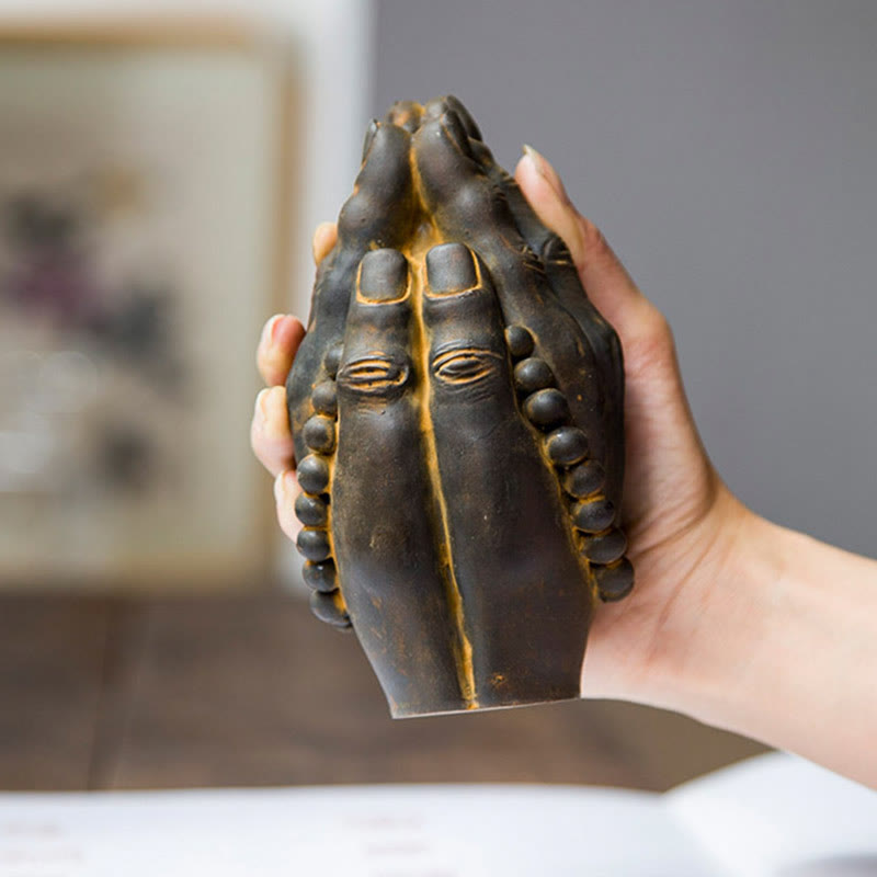 Buddha Statue Hand Namaste Rost Geschenk