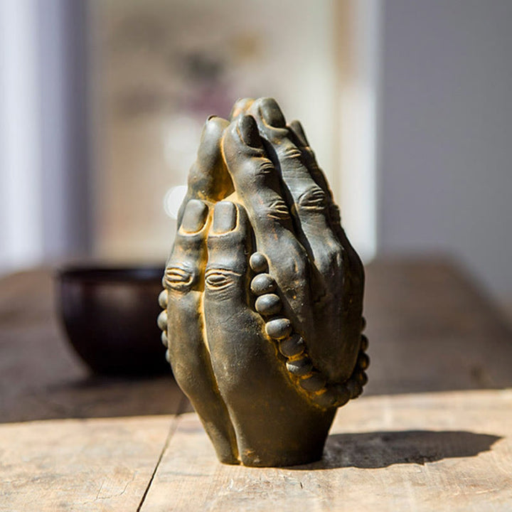 Buddha Statue Hand Namaste Rost Glücksbringer