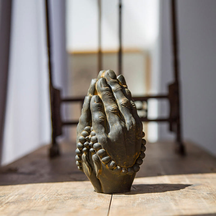Buddha Statue Hand Namaste Rost Wohnzimmer
