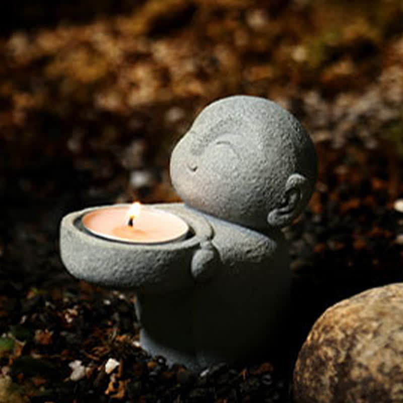 Buddha Statue Kerzenhalter Harz Meditation Deko