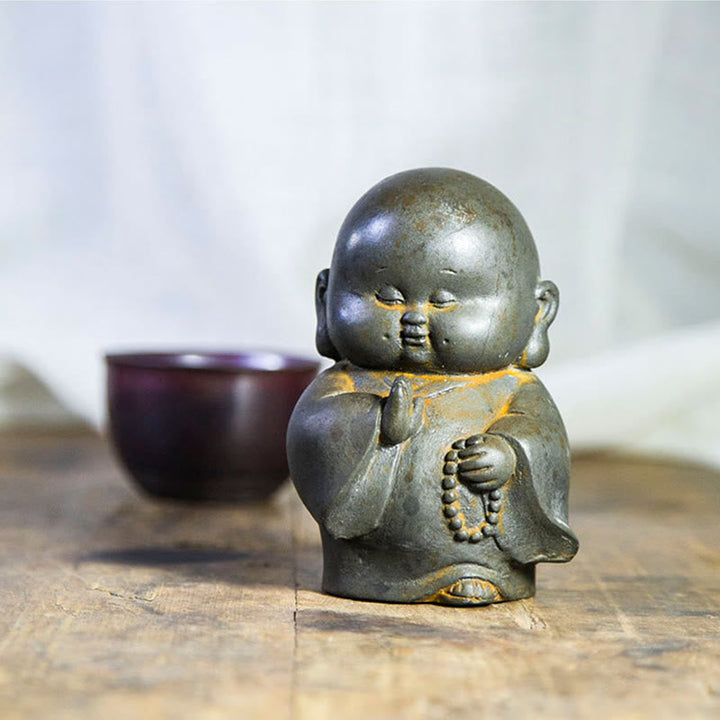 Buddha Statue Kleiner Mönch Eisen Rost Harz Deko