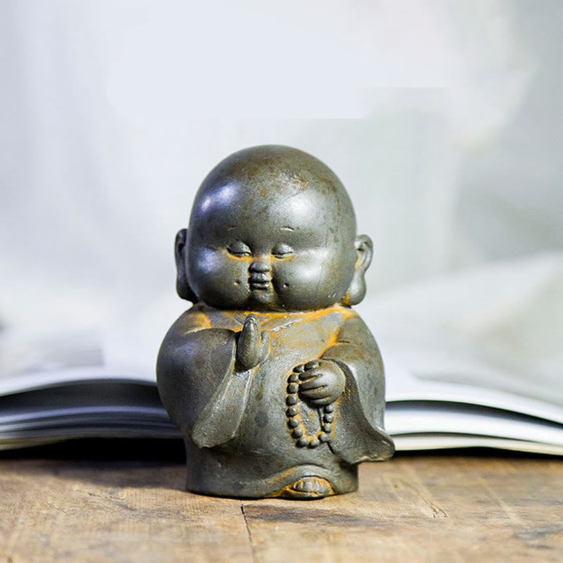 Buddha Statue Kleiner Mönch Eisen Rost Harz Feng Shui