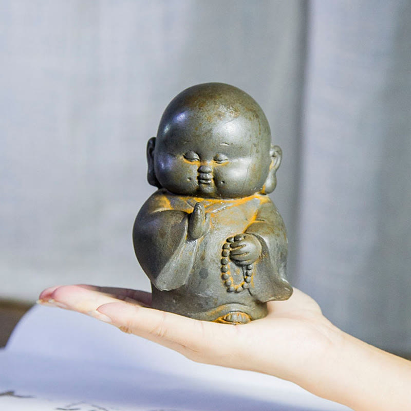 Buddha Statue Kleiner Mönch Eisen Rost Harz Geschenk