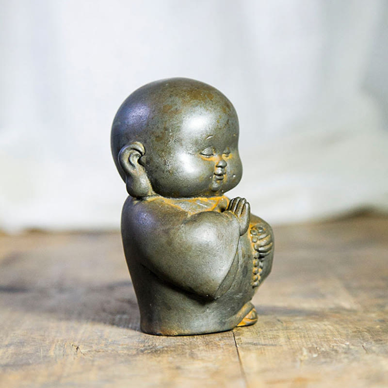 Buddha Statue Kleiner Mönch Eisen Rost Harz Glücksbringer