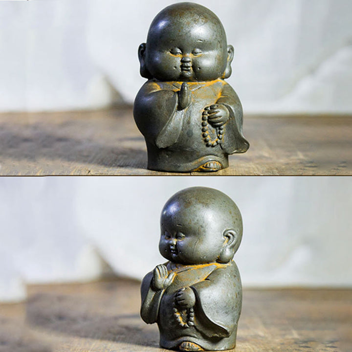 Buddha Statue Kleiner Mönch Eisen Rost Harz Wohnzimmer