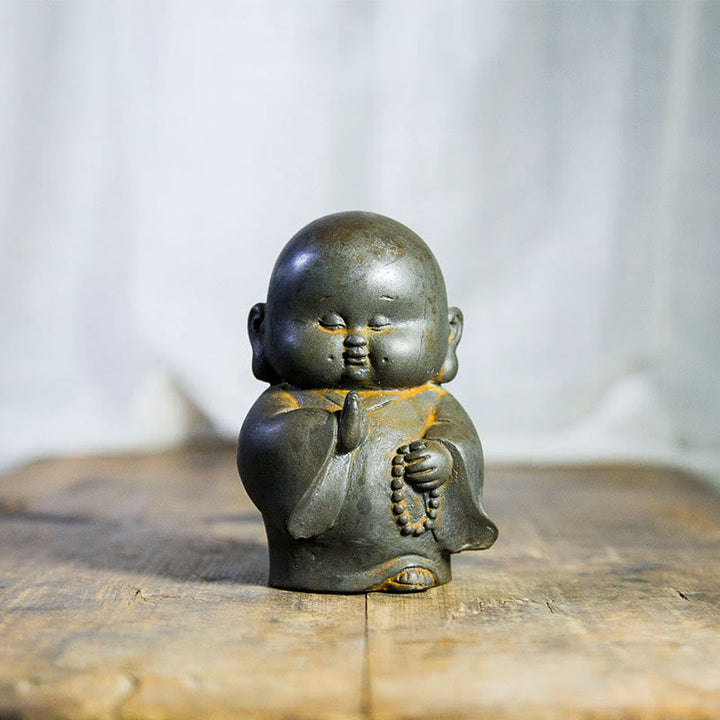 Buddha Statue Kleiner Mönch Eisen Rost Harz