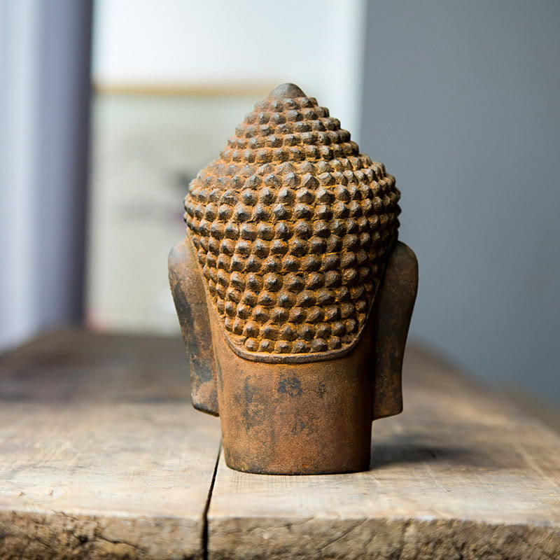 Buddha Statue Kopf Geschlossene Augen Eisen Rost Deko