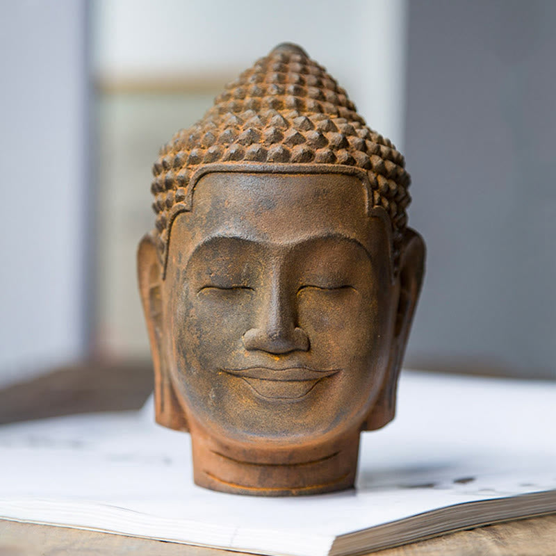 Buddha Statue Kopf Geschlossene Augen Eisen Rost Feng Shui
