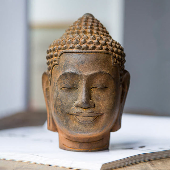 Buddha Statue Kopf Geschlossene Augen Eisen Rost Feng Shui