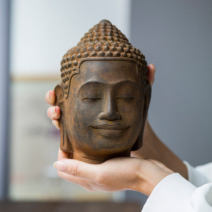 Buddha Statue Kopf Geschlossene Augen Eisen Rost Geschenk