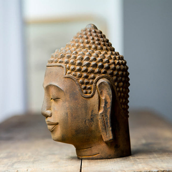 Buddha Statue Kopf Geschlossene Augen Eisen Rost Glücksbringer