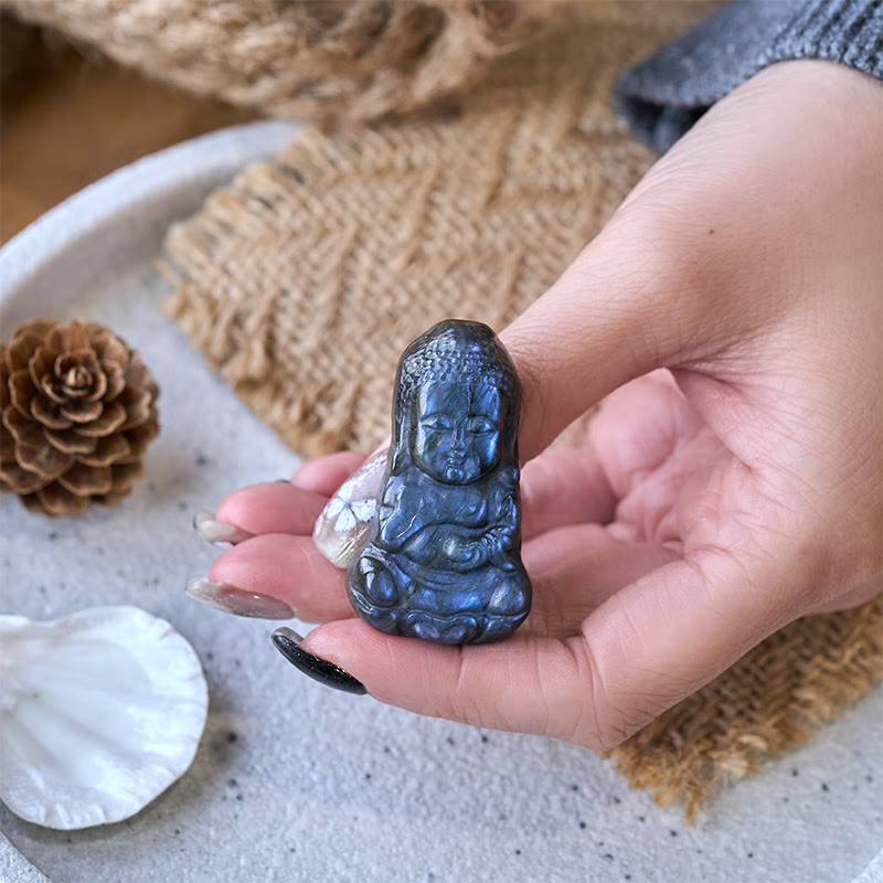 Buddha Statue Labradorit Naturstein Heilung Deko