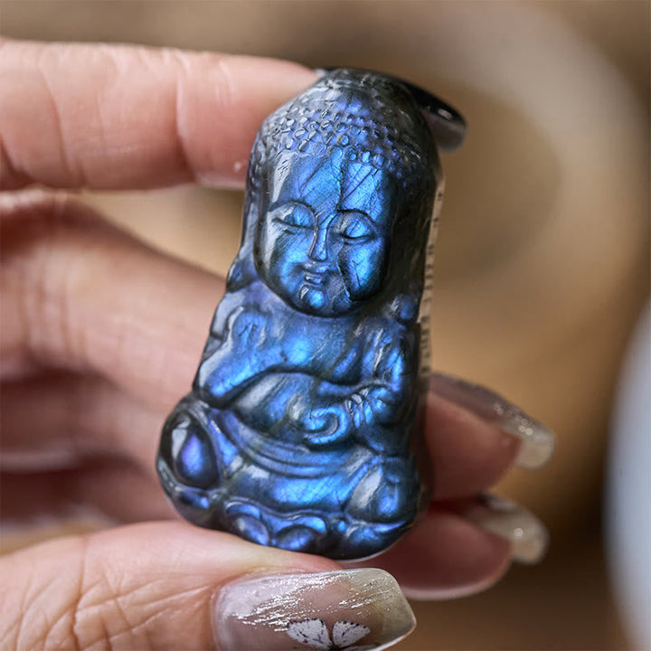 Buddha Statue Labradorit Naturstein Heilung Geschenk