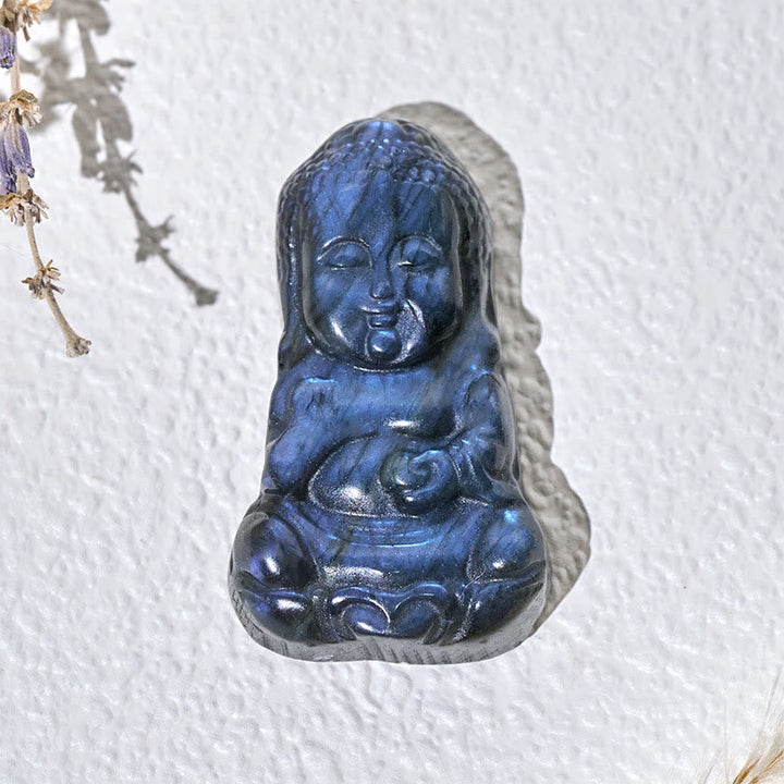 Buddha Statue Labradorit Naturstein Heilung Glücksbringer