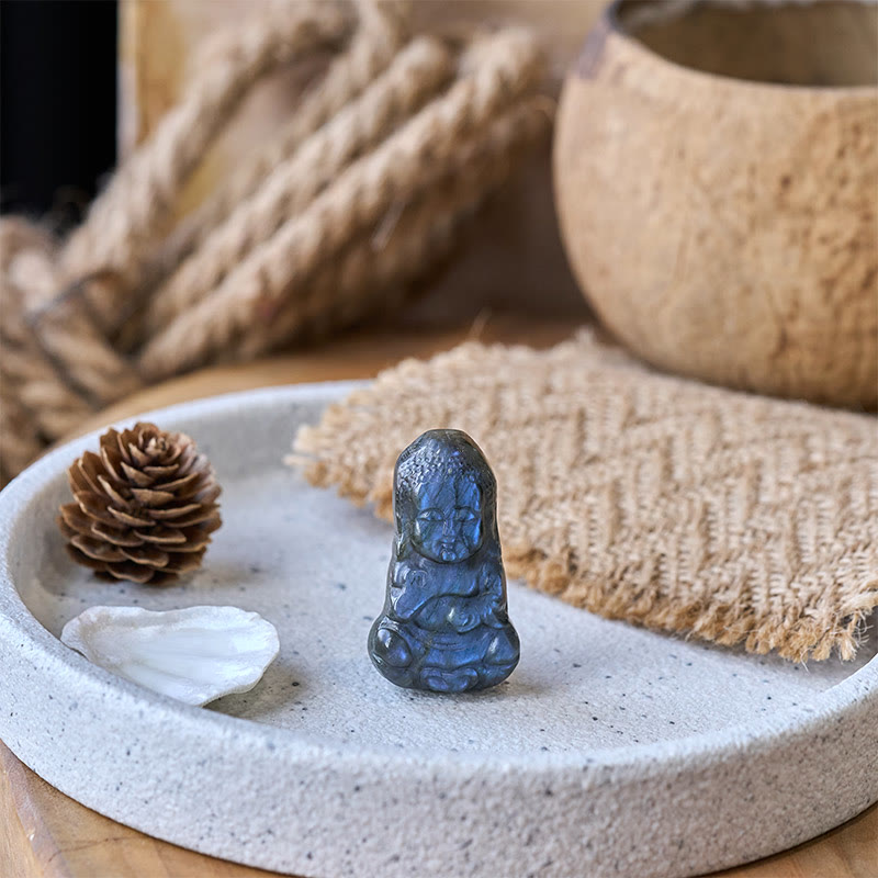 Buddha Statue Labradorit Naturstein Heilung Symbol