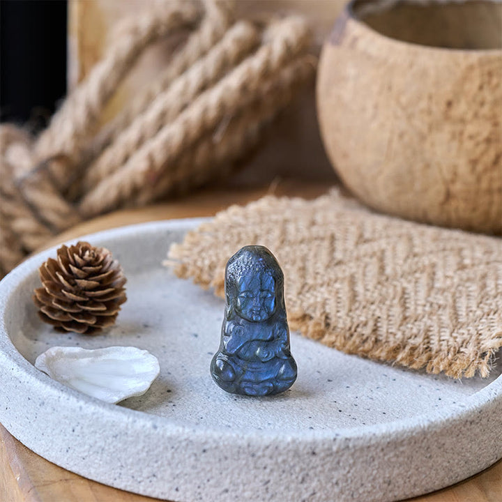 Buddha Statue Labradorit Naturstein Heilung Symbol