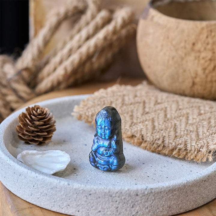 Buddha Statue Labradorit Naturstein Heilung Wohnzimmer
