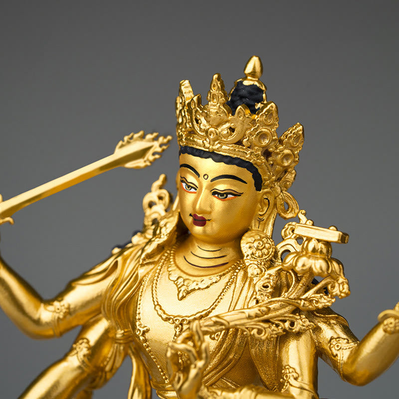 Buddha Statue Manjushri Kupfer Gold Mitgefühl Feng Shui