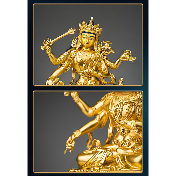 Buddha Statue Manjushri Kupfer Gold Mitgefühl Geschenk