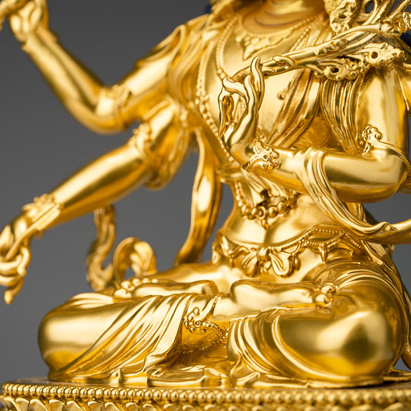 Buddha Statue Manjushri Kupfer Gold Mitgefühl Glücksbringer