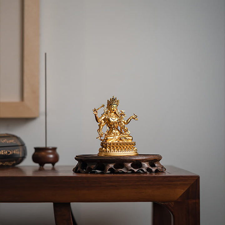 Buddha Statue Manjushri Kupfer Gold Mitgefühl Symbol