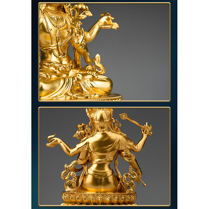 Buddha Statue Manjushri Kupfer Gold Mitgefühl Wohnzimmer