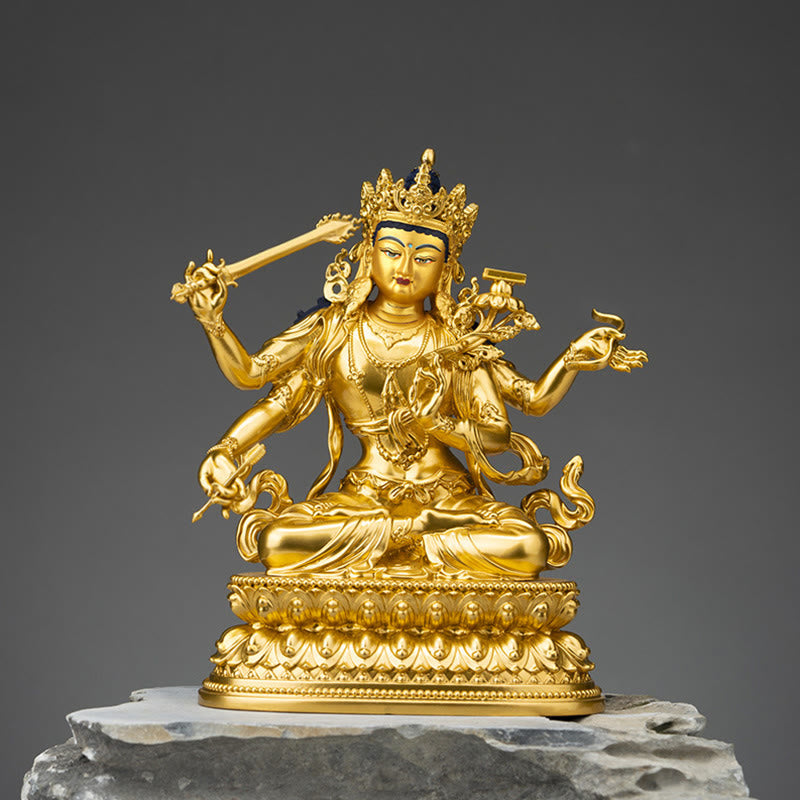Buddha Statue Manjushri Kupfer Gold Mitgefühl