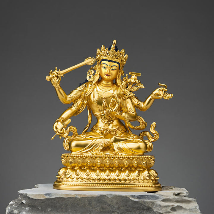 Buddha Statue Manjushri Kupfer Gold Mitgefühl
