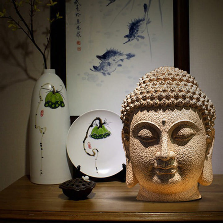 Buddha-Statue Meditation Kopf Harz Zen Deko