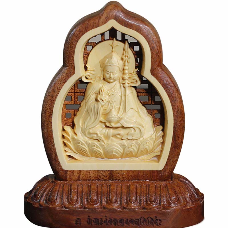 Buddha Statue Padmasambhava Holz Geschnitzt Symbol