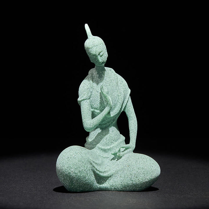 Buddha Statue Sandstein Lauschend Zen Deko