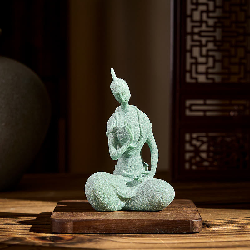 Buddha Statue Sandstein Lauschend Zen Feng Shui